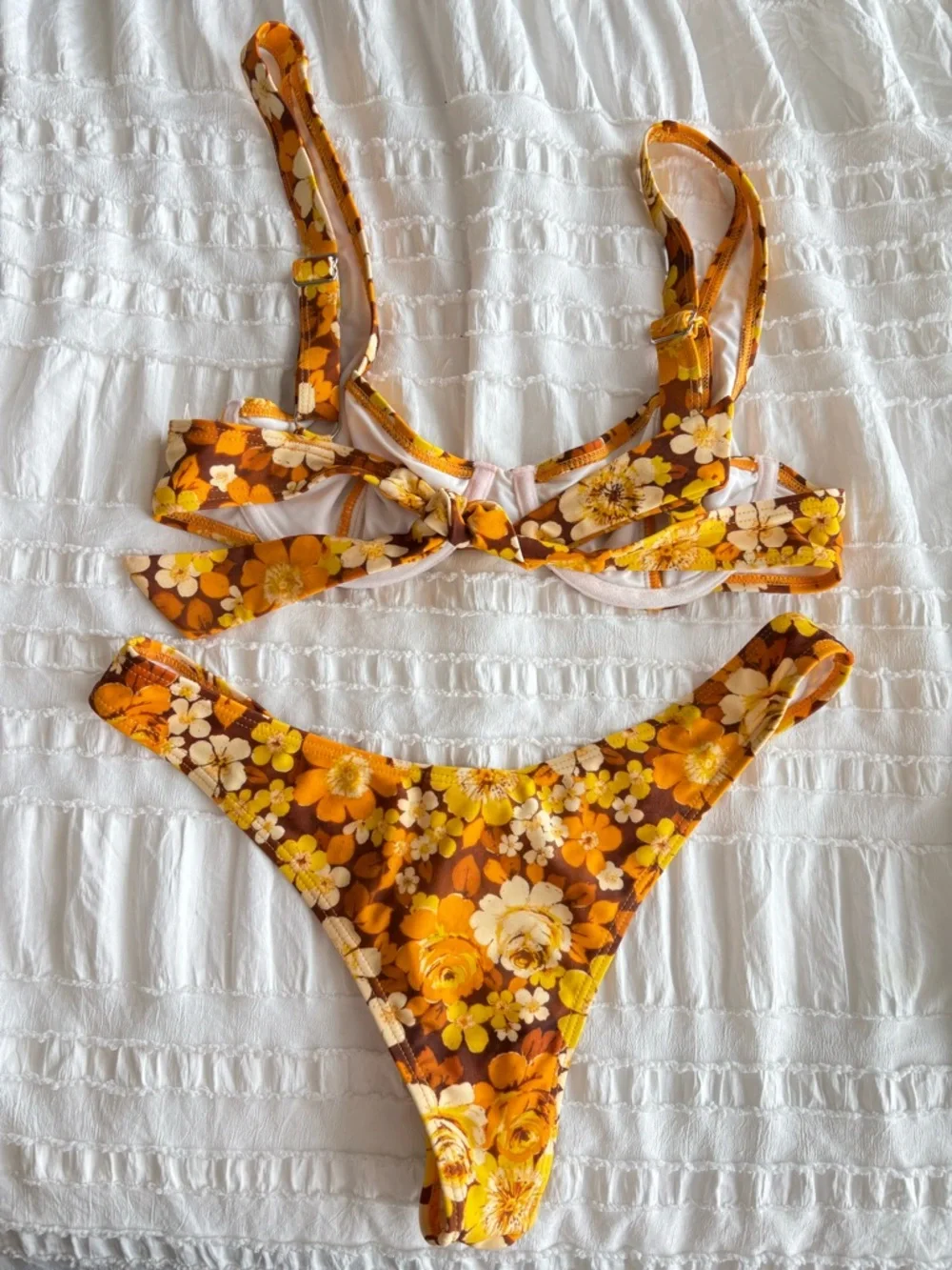 Snorkelbear SNRKLBR Gold Lands Bikini Set Underwire Top High Cut Bottom S M - Picture 4 of 7